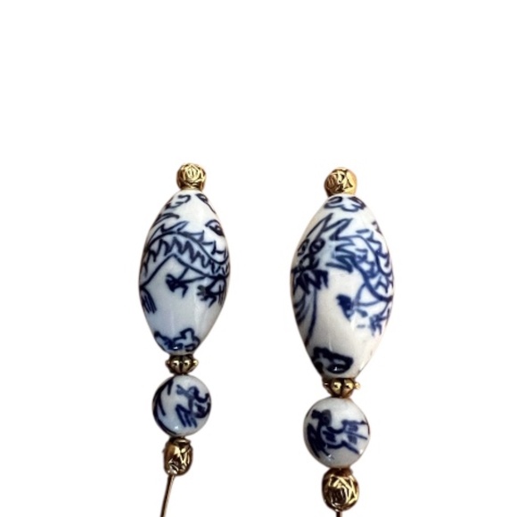 Vintage Chinese-Style Blue & White Porcelain Beads Blue Dragon Motif Hatpins main image 8